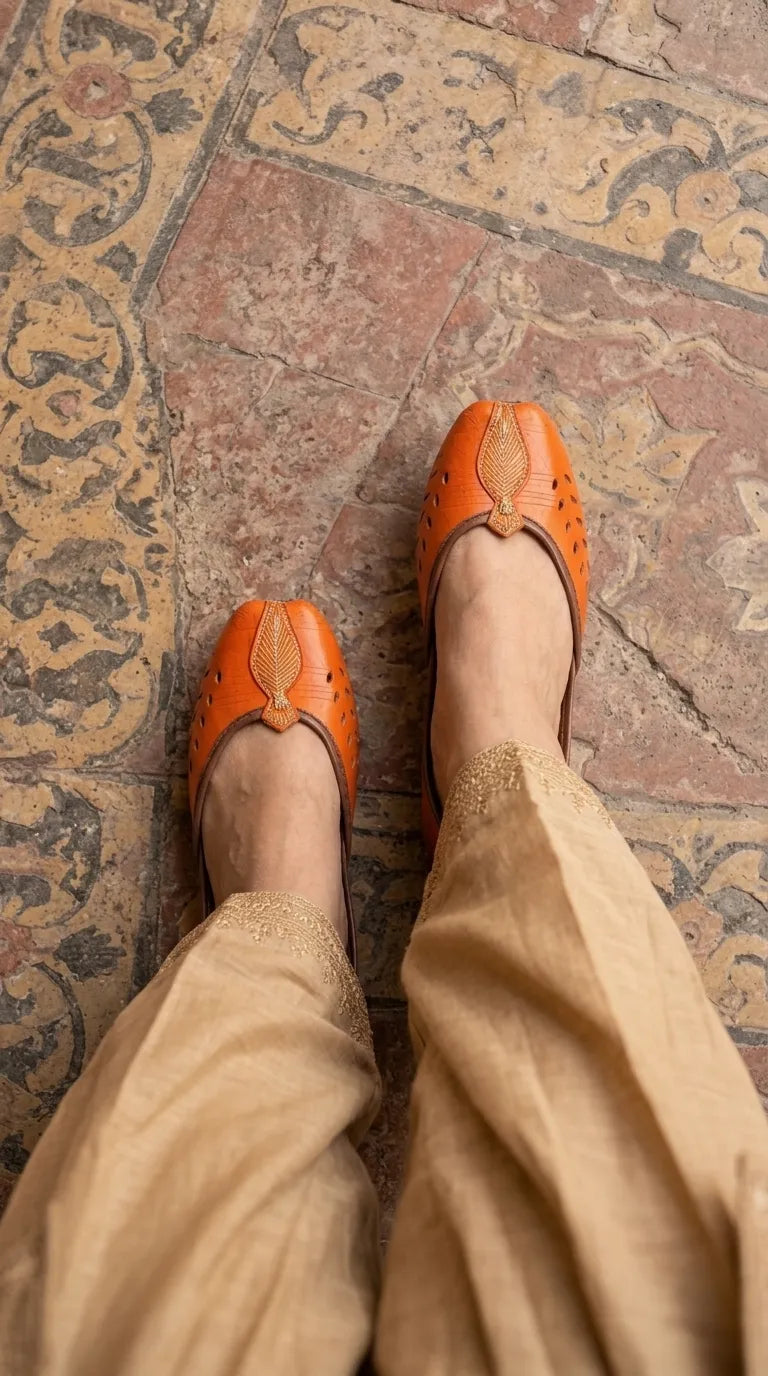 Orange Leather Khussa For Ladies EC8931