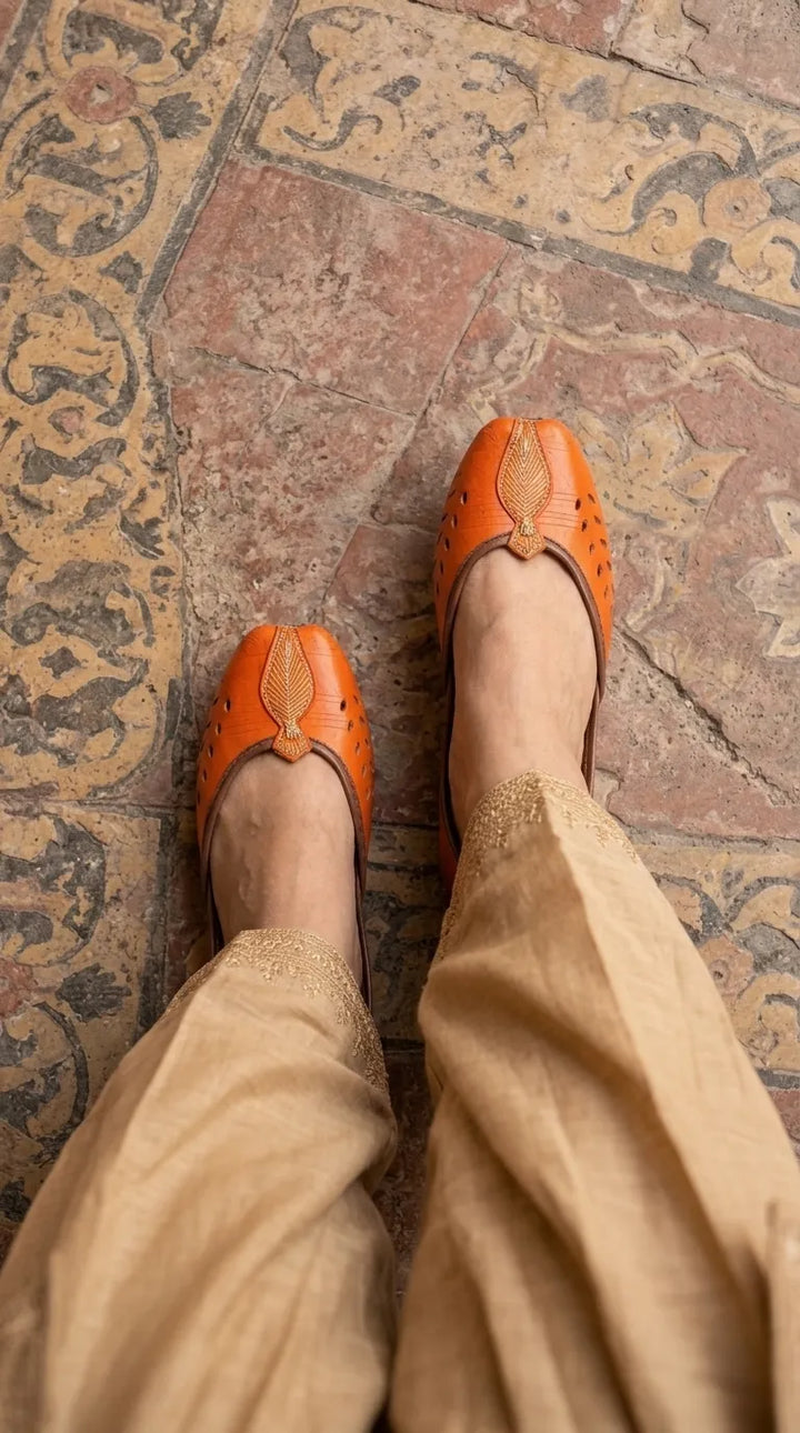 Orange Leather Khussa For Ladies EC8931