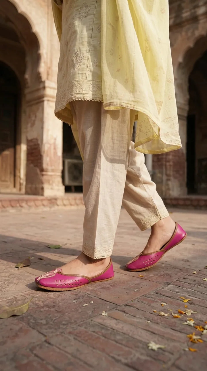 Pink Leather Khussa For Ladies EC8931