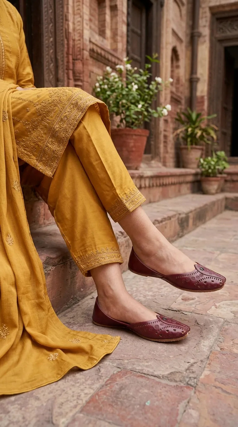 Maroon Leather Khussa For Ladies EC8932
