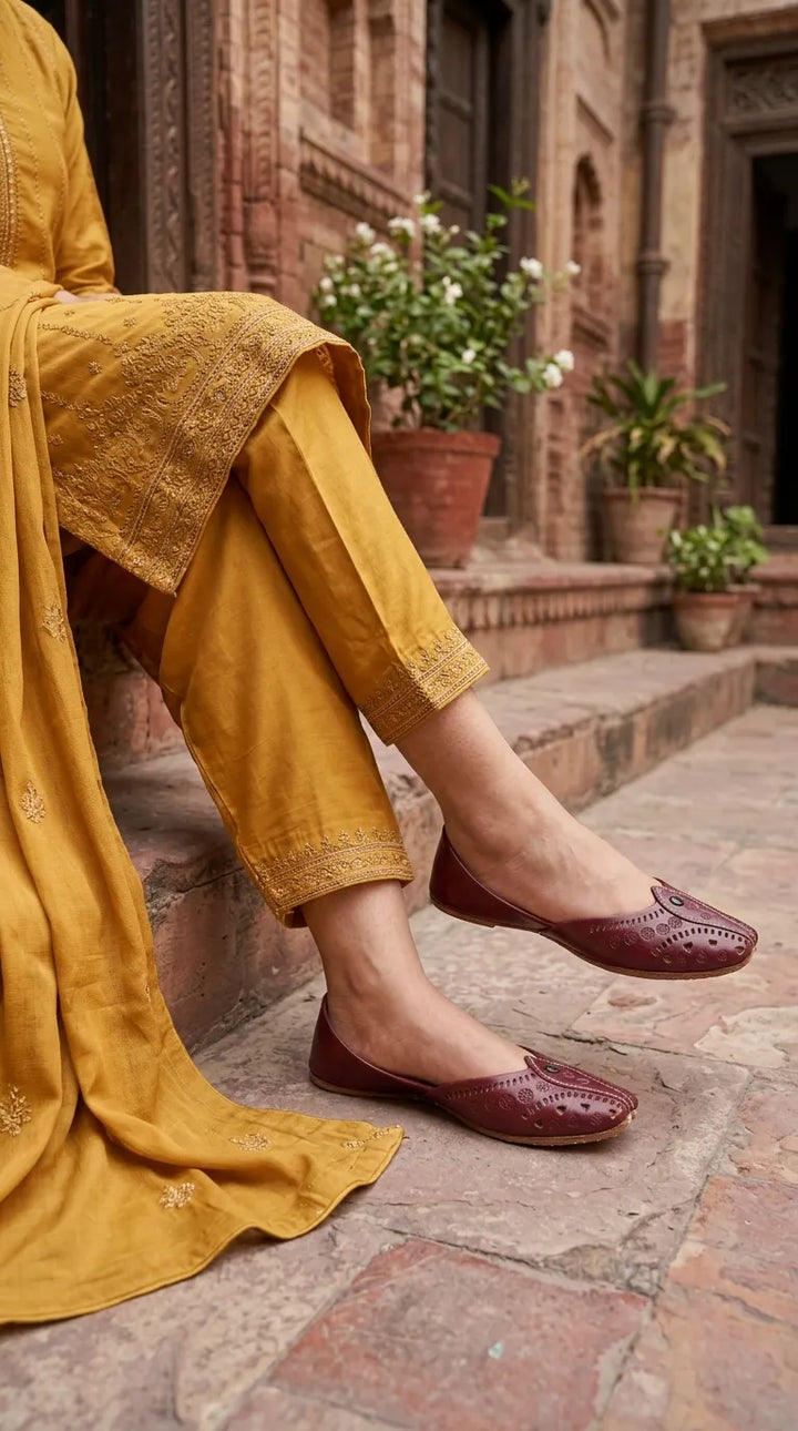 Maroon Leather Khussa For Ladies EC8932