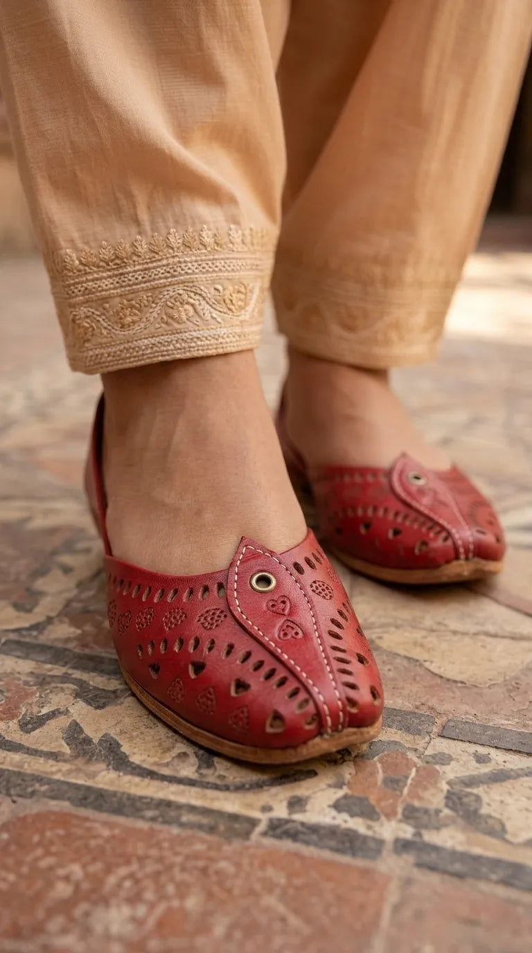 Red Leather Khussa For Ladies EC8932