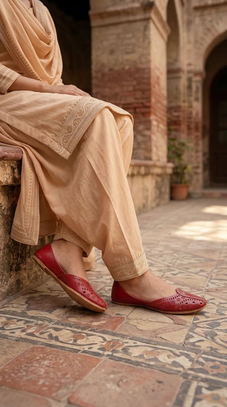 Red Leather Khussa For Ladies EC8932