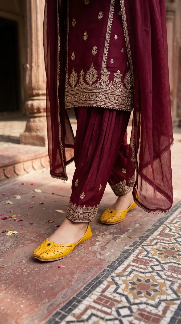 Yellow Leather Khussa For Ladies EC8932