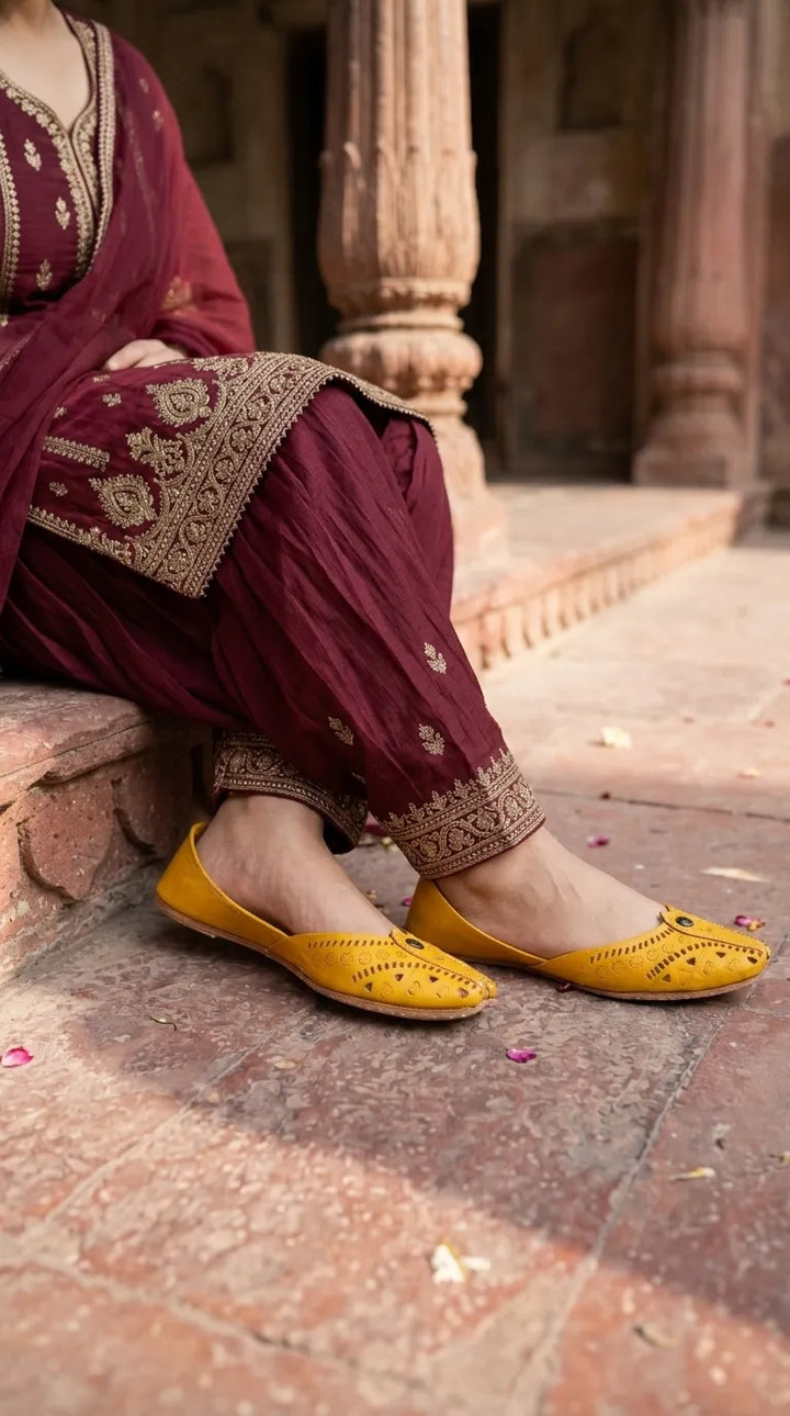 Yellow Leather Khussa For Ladies EC8932