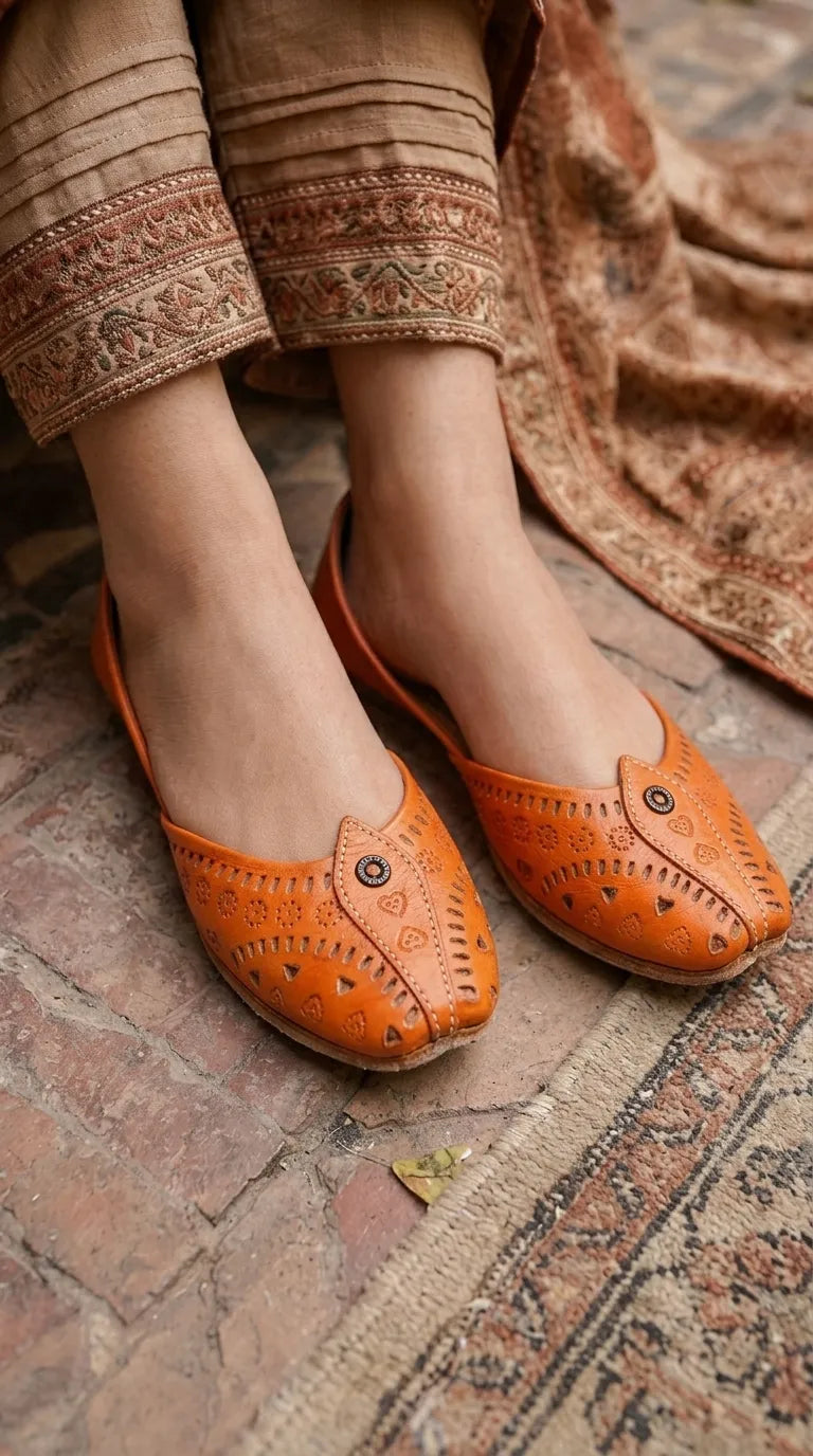 Orange Leather Khussa For Ladies EC8932