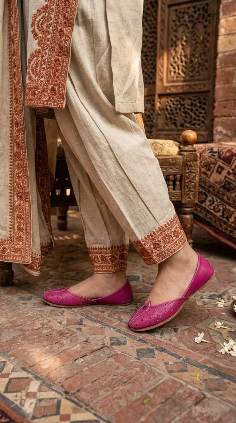 Pink Leather Khussa For Ladies EC8932