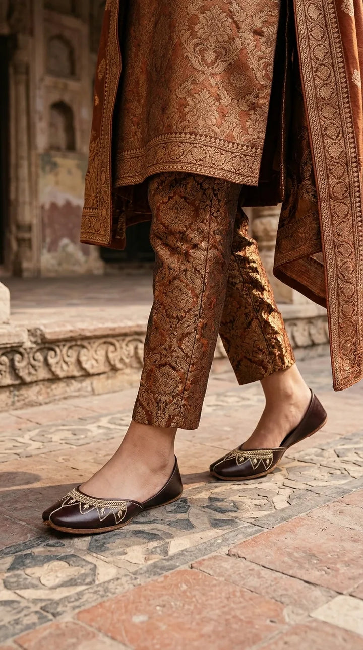 Brown Leather Khussa For Ladies EC8933