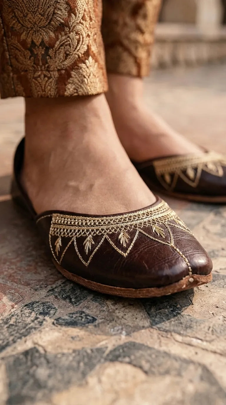 Brown Leather Khussa For Ladies EC8933
