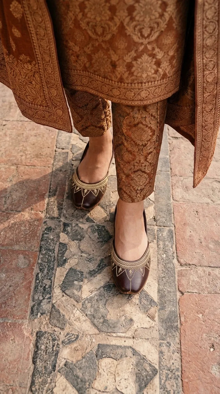 Brown Leather Khussa For Ladies EC8933
