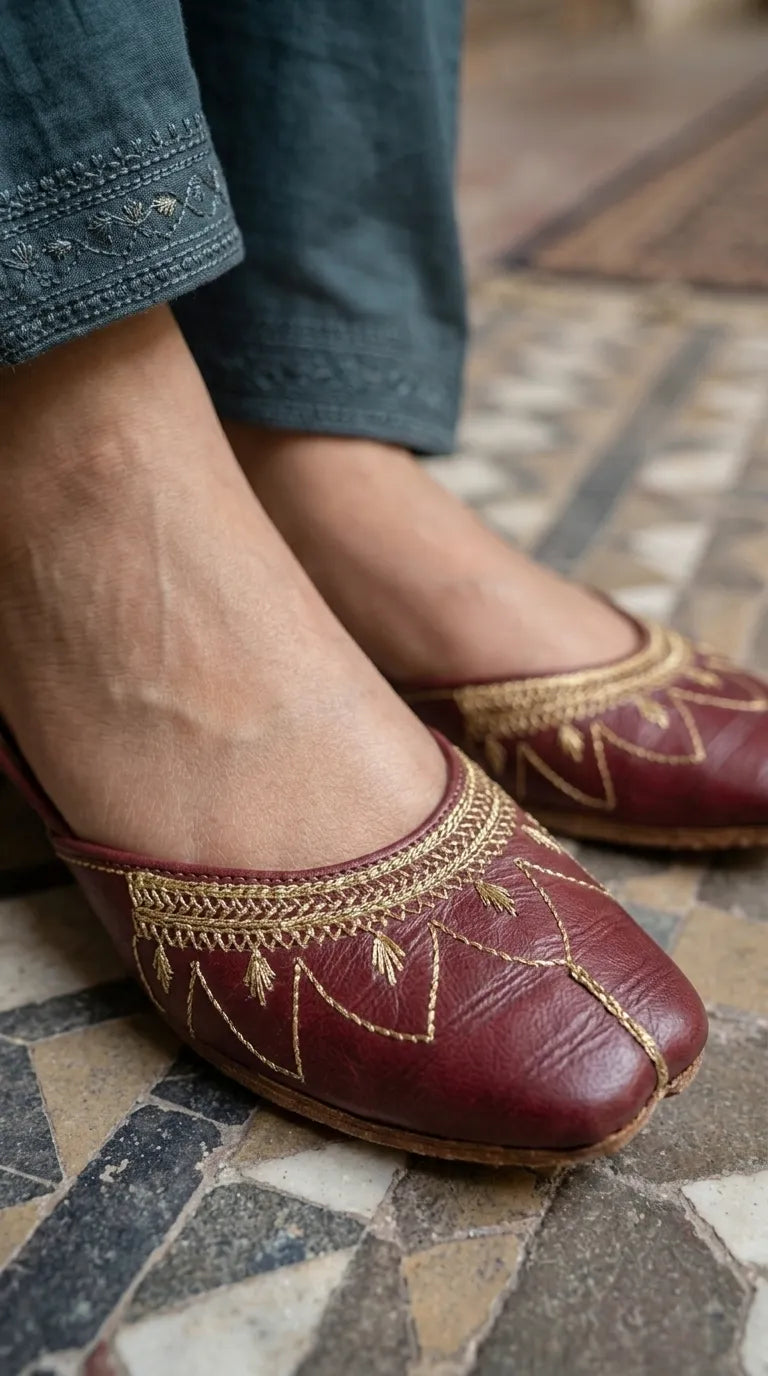 Maroon Leather Khussa For Ladies EC8933