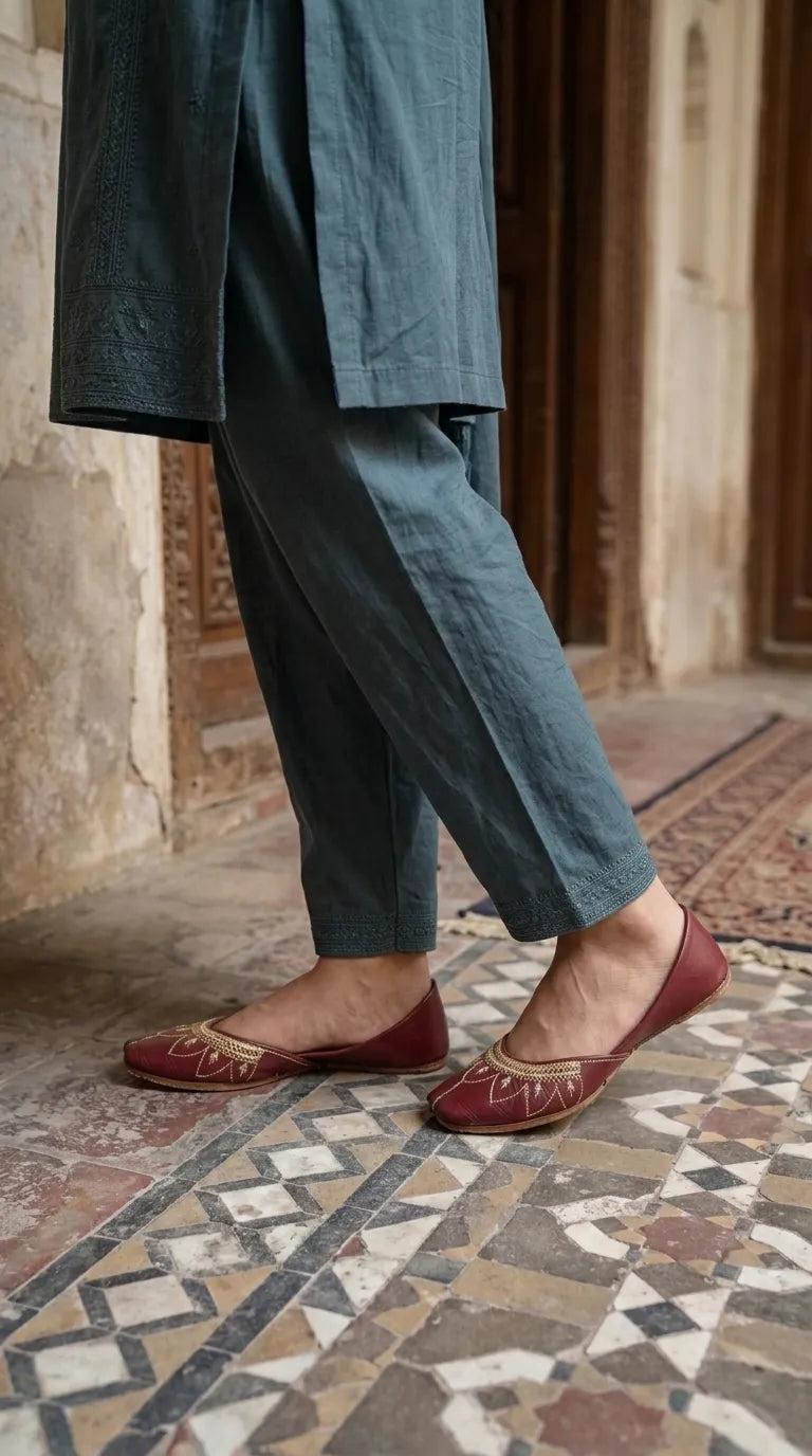 Maroon Leather Khussa For Ladies EC8933