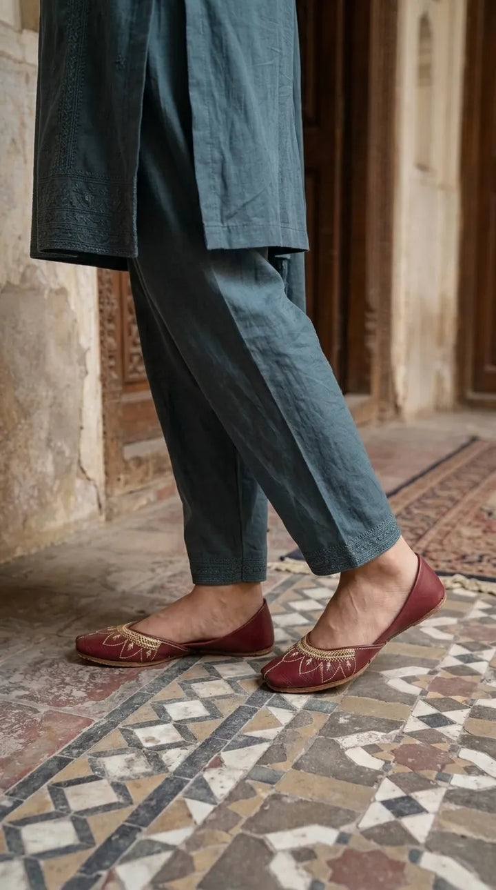 Maroon Leather Khussa For Ladies EC8933