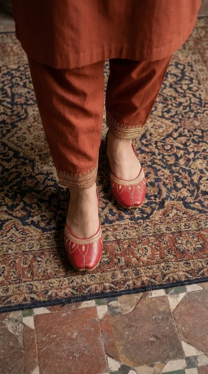 Red Leather Khussa For Ladies EC8933