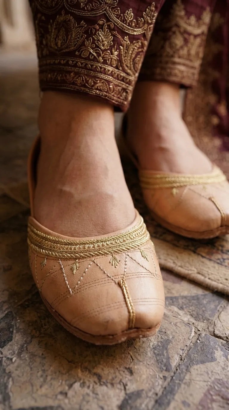 Fawn Leather Khussa For Ladies EC8933