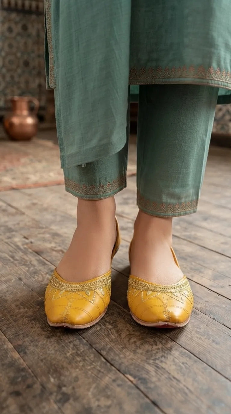 Yellow Leather Khussa For Ladies EC8933