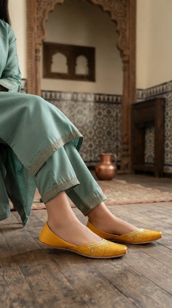 Yellow Leather Khussa For Ladies EC8933