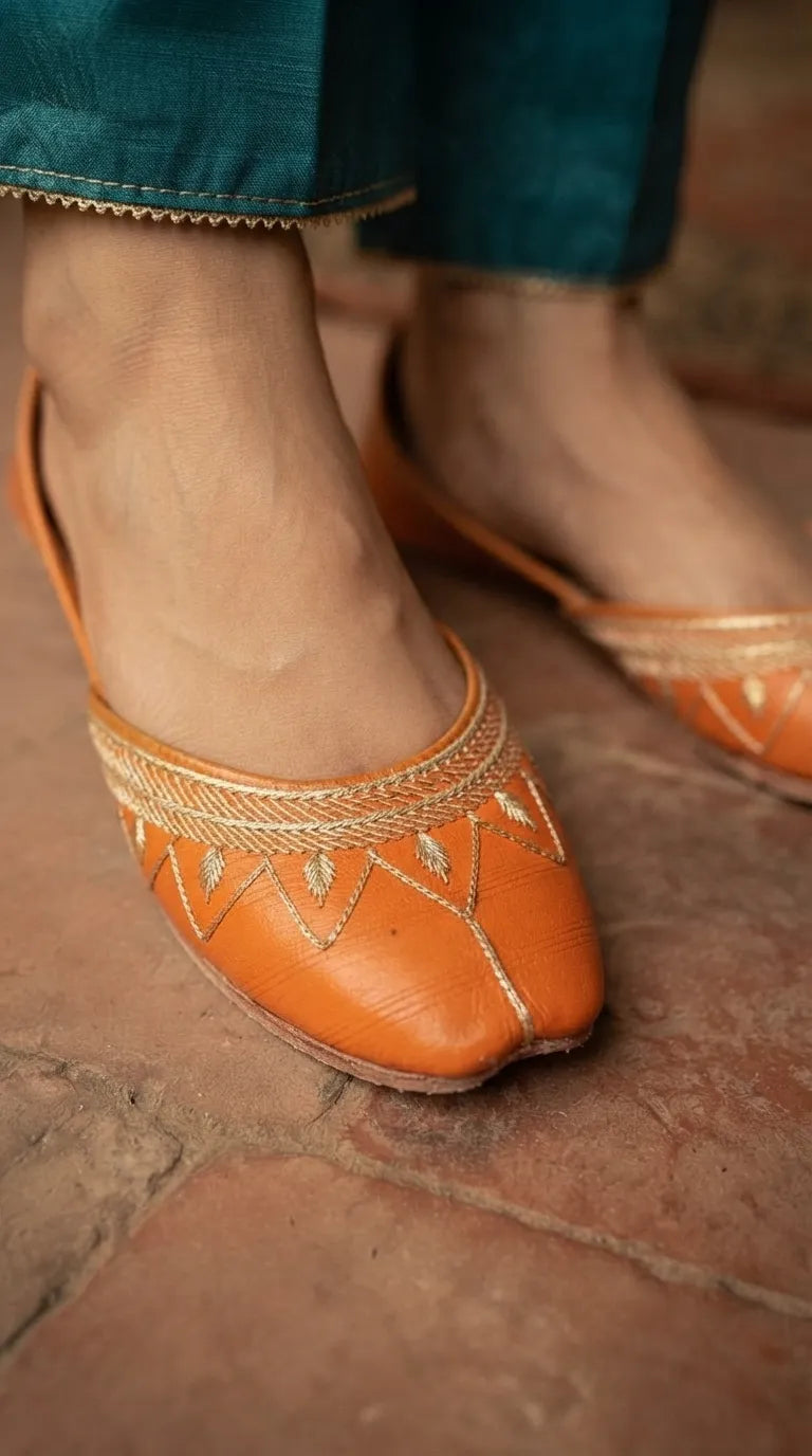 Orange Leather Khussa For Ladies EC8933
