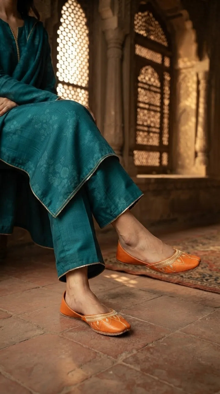 Orange Leather Khussa For Ladies EC8933