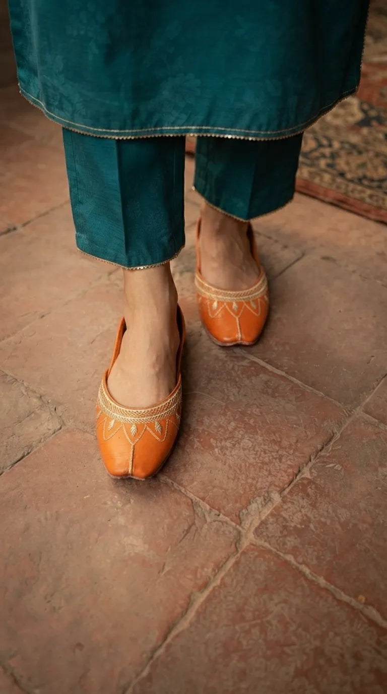 Orange Leather Khussa For Ladies EC8933