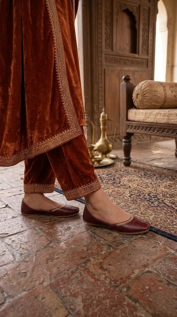 Maroon Leather Khussa For Ladies EC8934