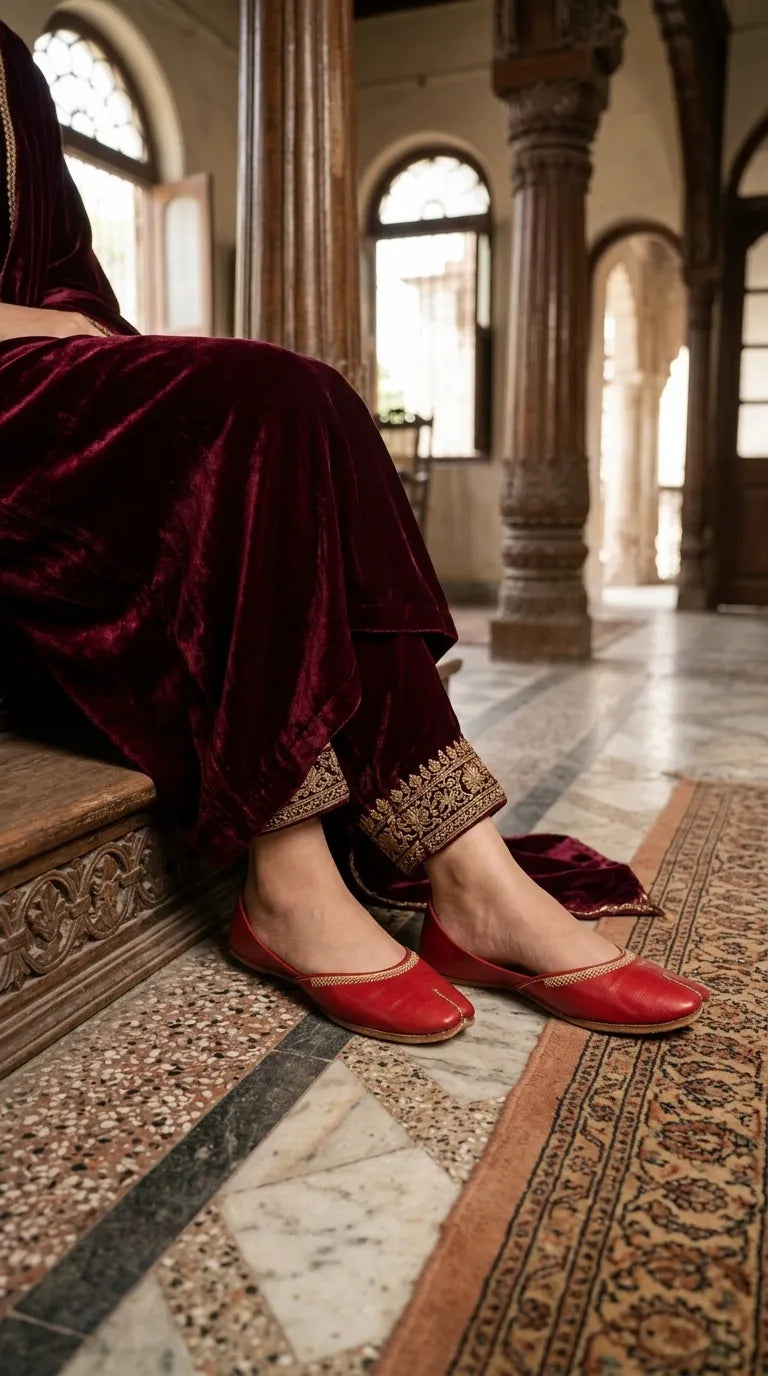 Red Leather Khussa For Ladies EC8934