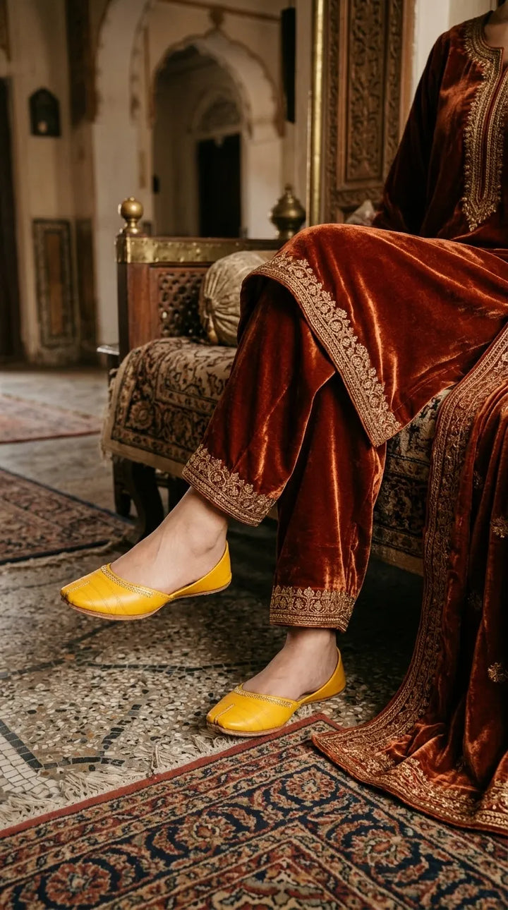 Yellow Leather Khussa For Ladies EC8934