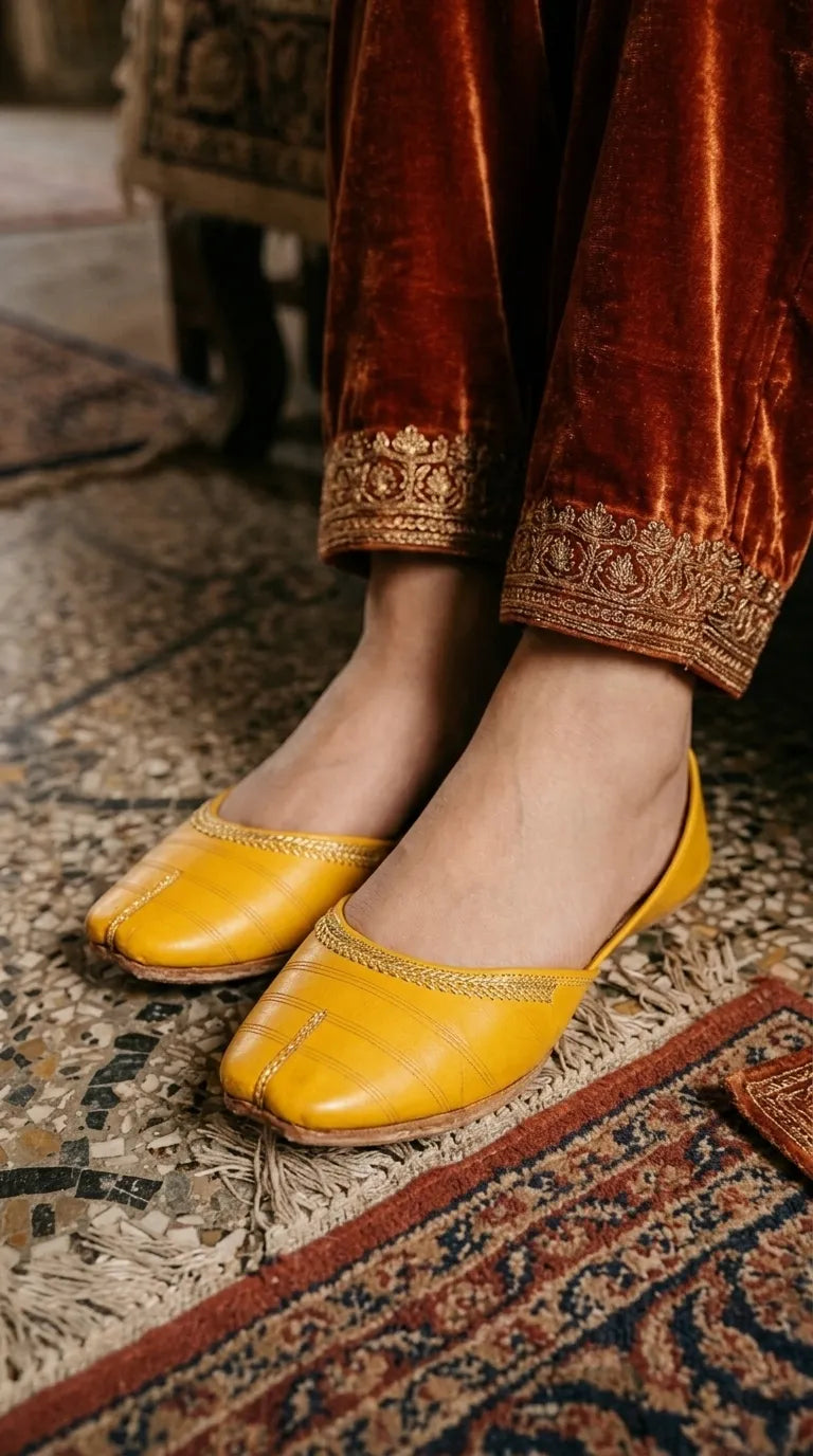 Yellow Leather Khussa For Ladies EC8934