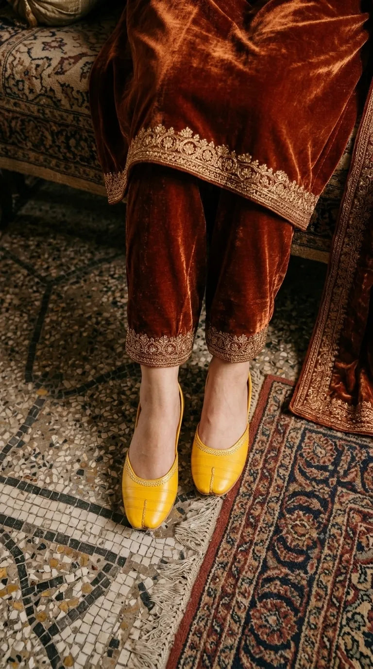 Yellow Leather Khussa For Ladies EC8934