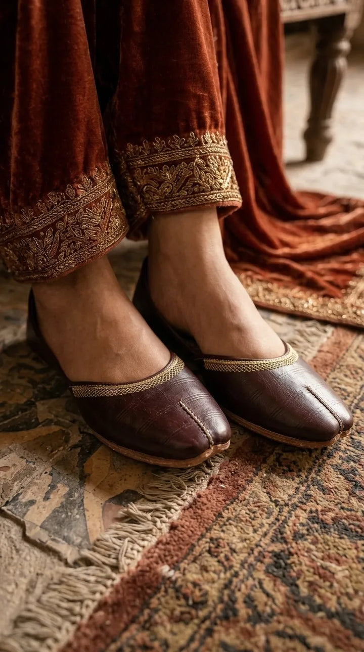 Coffee Leather Khussa For Ladies EC8934