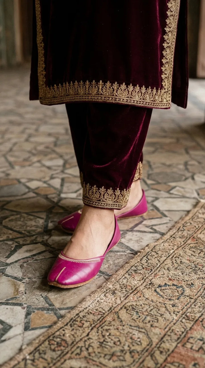 Skpink Leather Khussa For Ladies EC8934