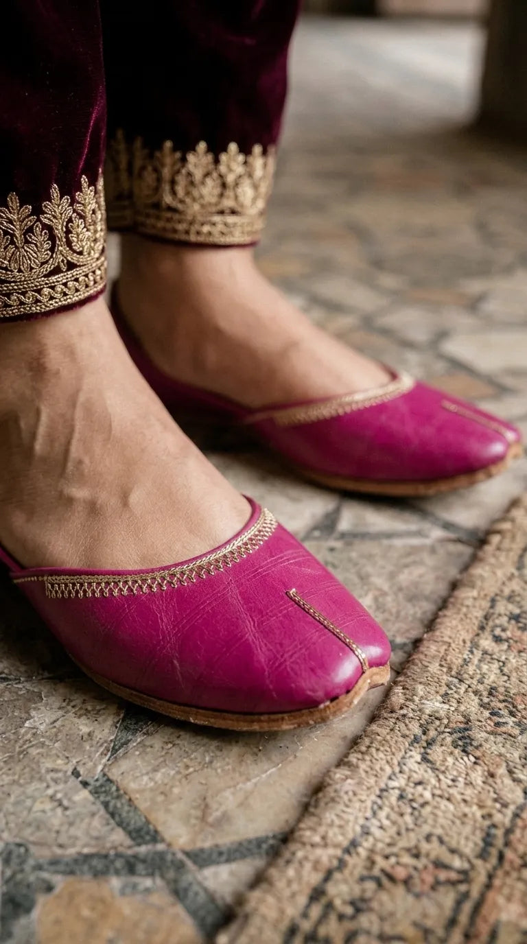 Skpink Leather Khussa For Ladies EC8934