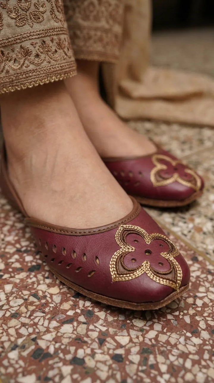 Maroon Leather Khussa For Ladies EC8935