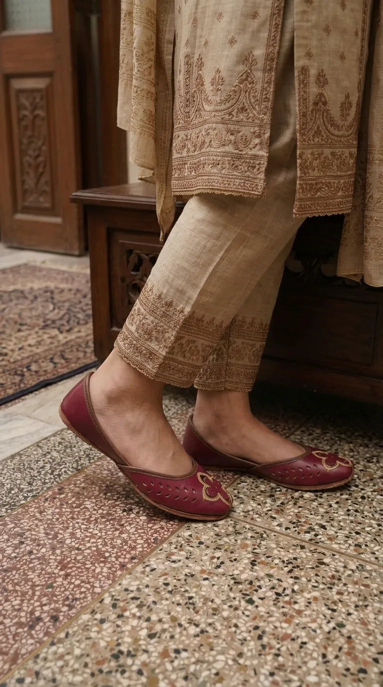 Maroon Leather Khussa For Ladies EC8935