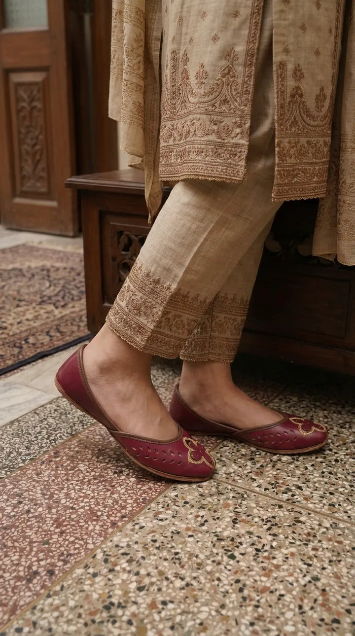 Maroon Leather Khussa For Ladies EC8935
