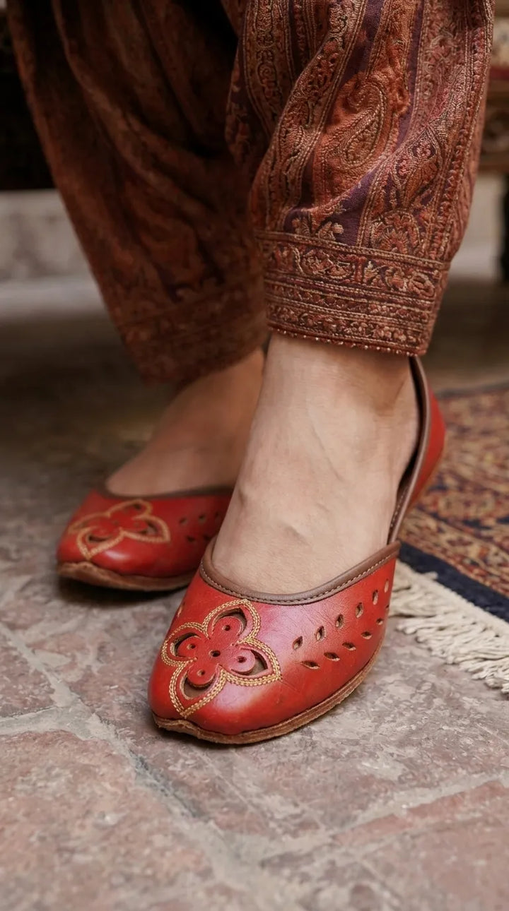 Red Leather Khussa For Ladies EC8935
