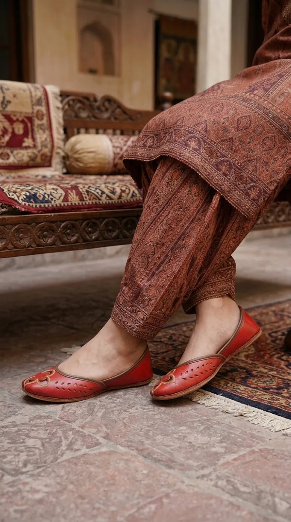 Red Leather Khussa For Ladies EC8935