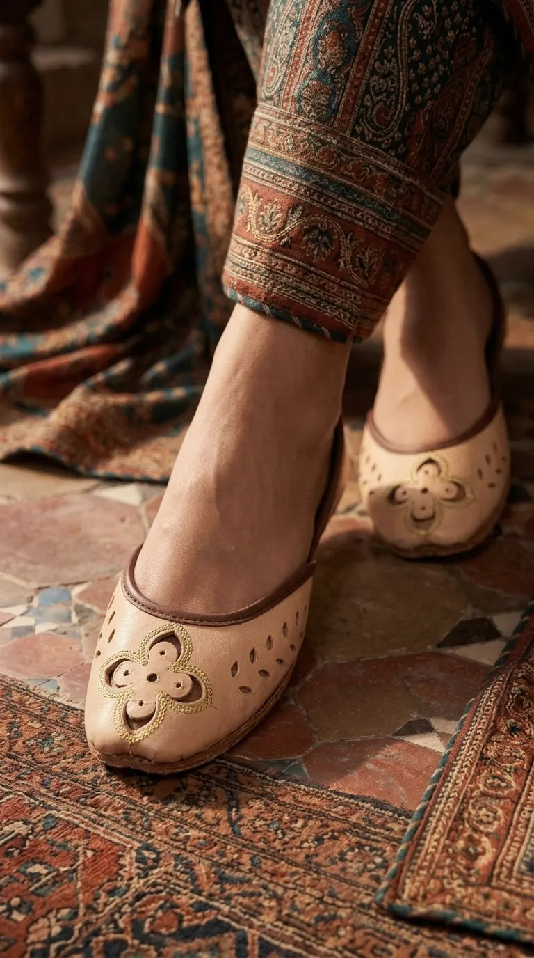 Fawn Leather Khussa For Ladies EC8935