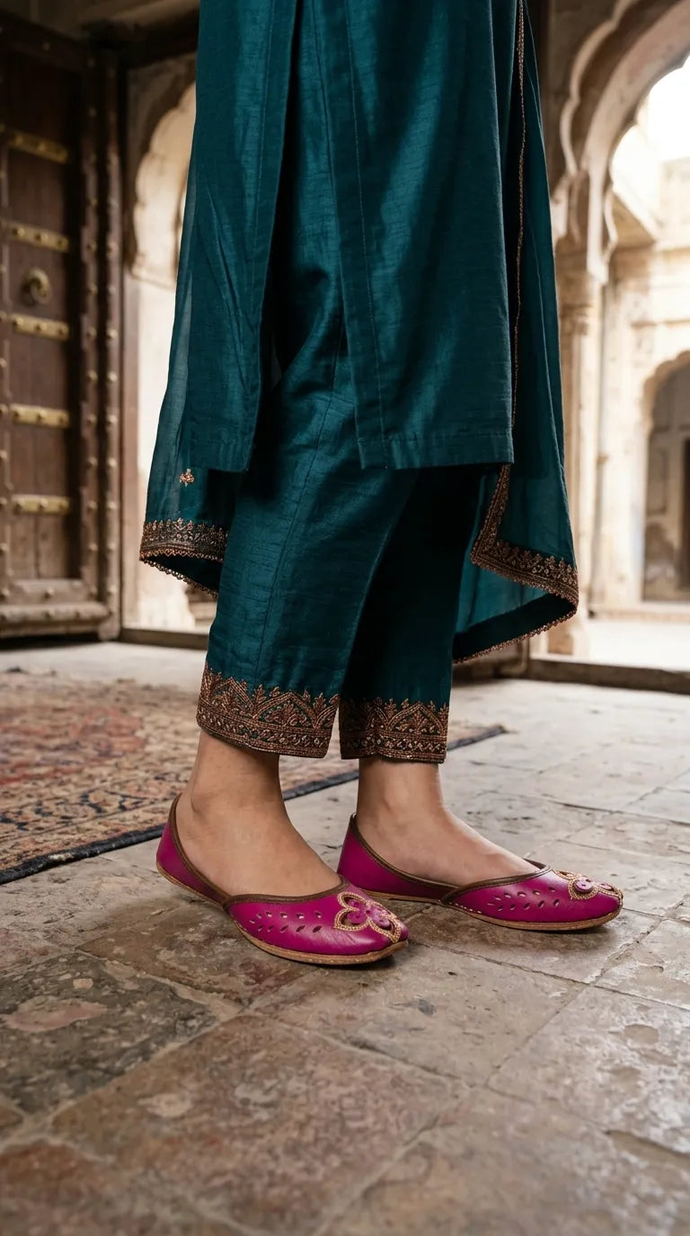 Pink Leather Khussa For Ladies EC8935