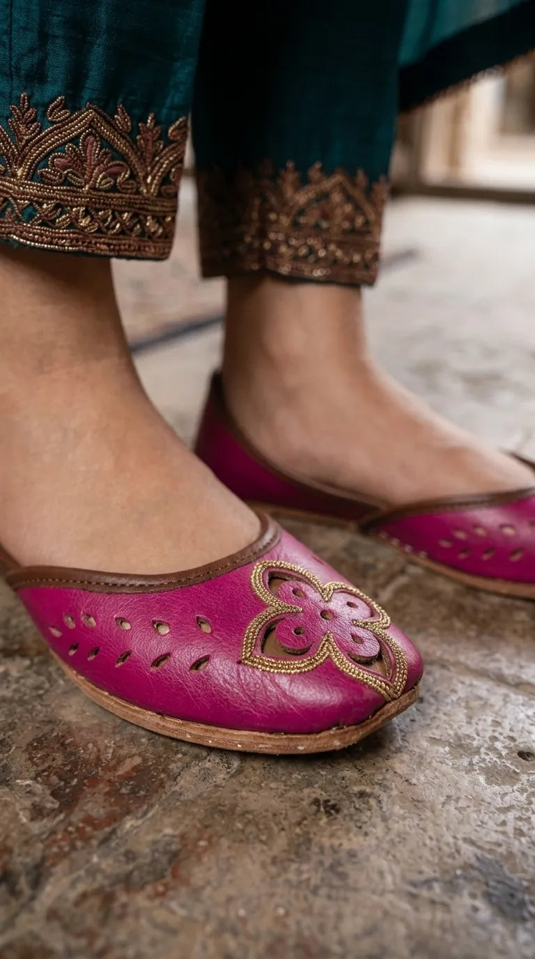 Pink Leather Khussa For Ladies EC8935