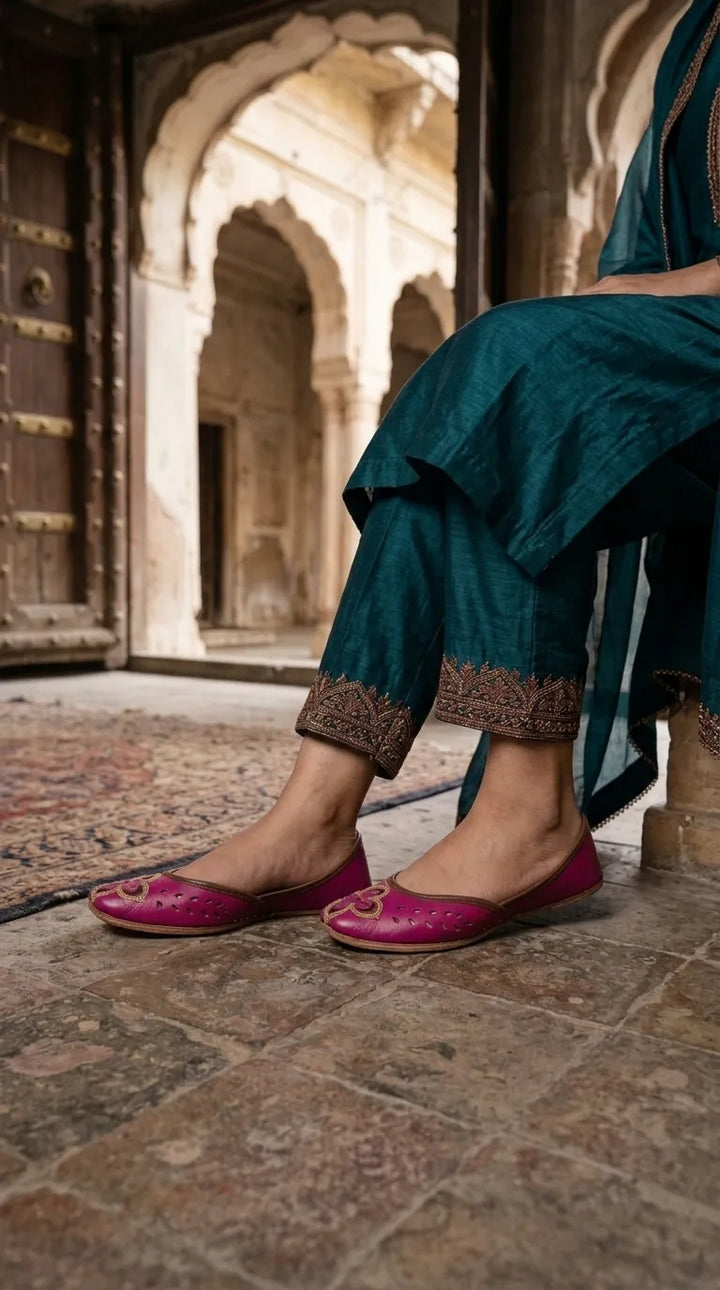 Pink Leather Khussa For Ladies EC8935