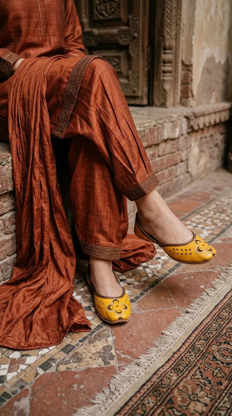 Yellow Leather Khussa For Ladies EC8935