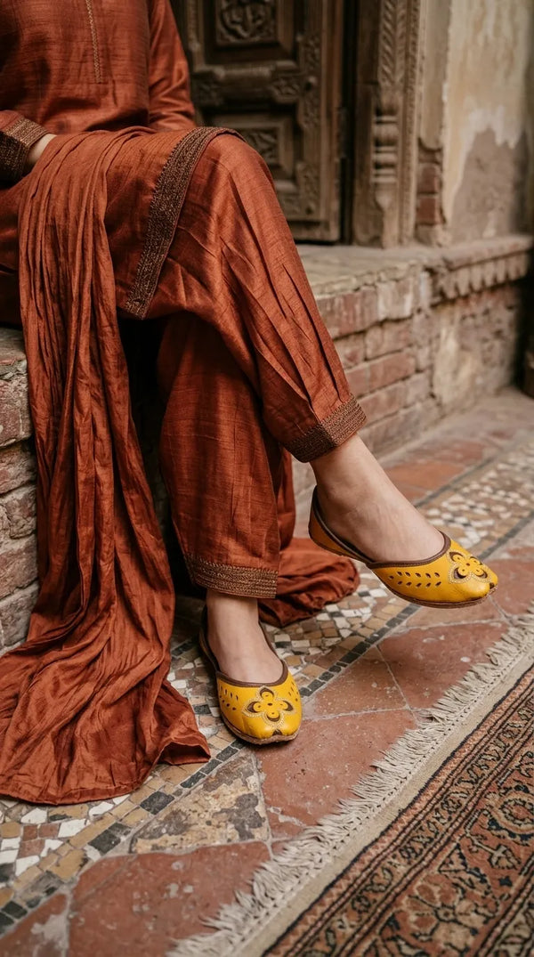 Yellow Leather Khussa For Ladies EC8935