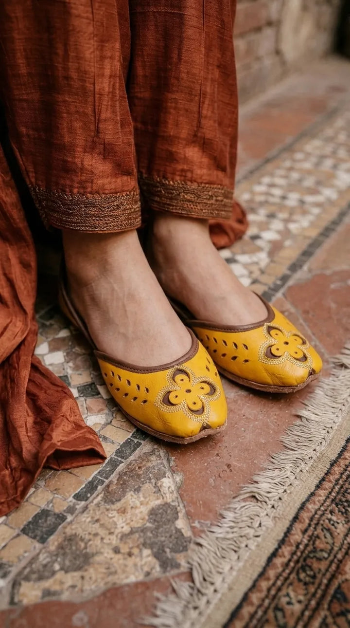 Yellow Leather Khussa For Ladies EC8935
