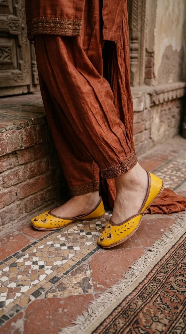 Yellow Leather Khussa For Ladies EC8935