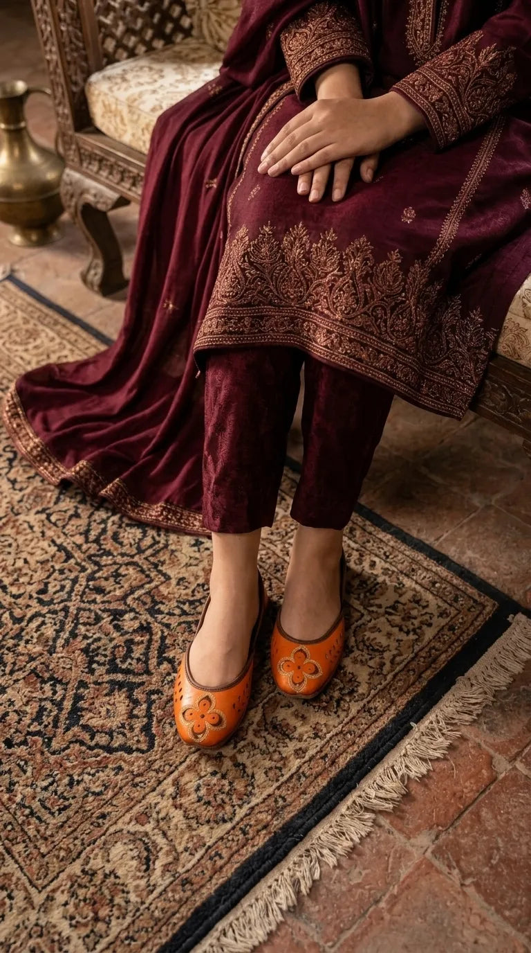 Orange Leather Khussa For Ladies EC8935