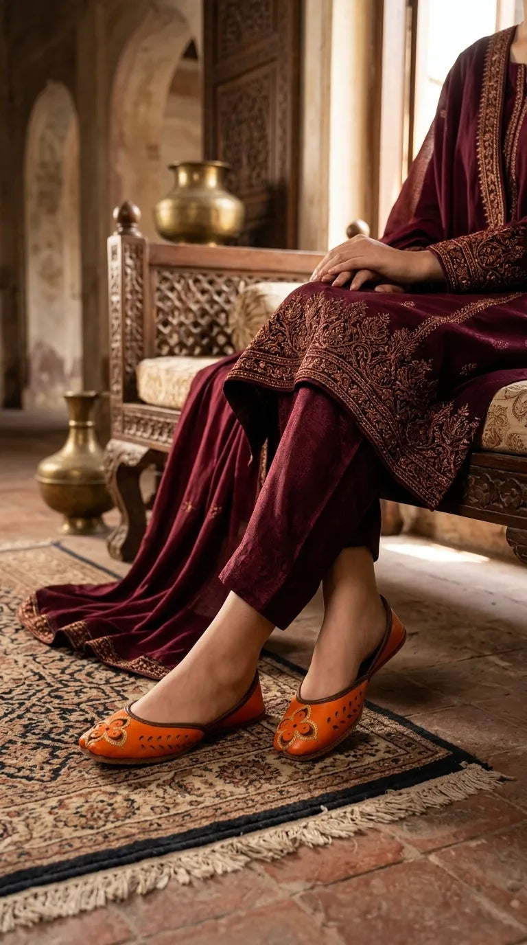 Orange Leather Khussa For Ladies EC8935