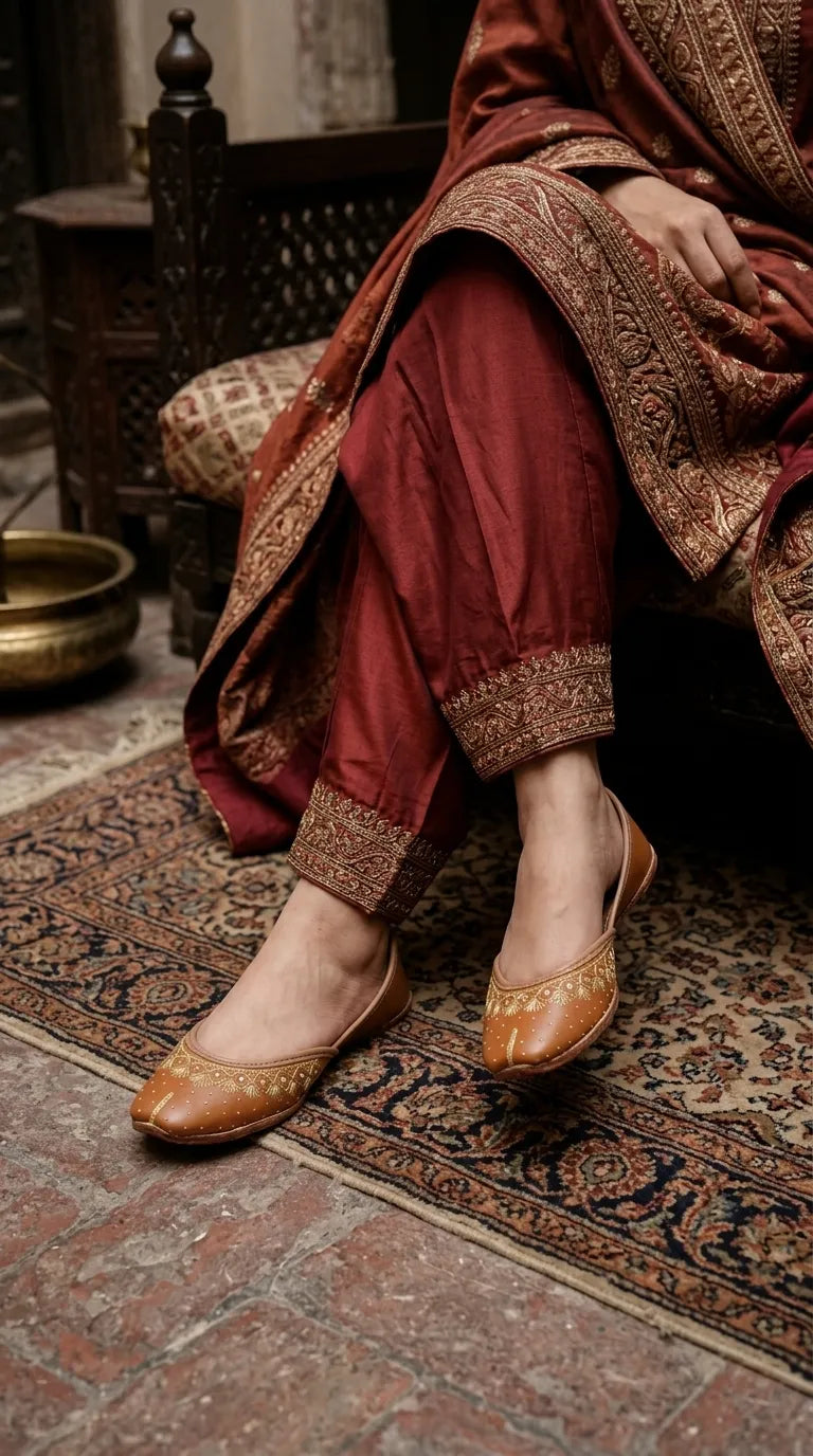 Brown Leather Khussa For Ladies EC8936