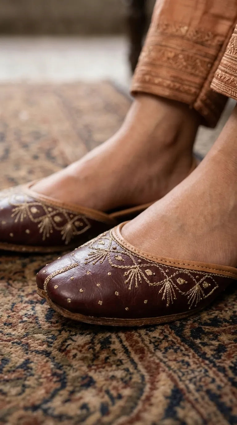 Maroon Leather Khussa For Ladies EC8936