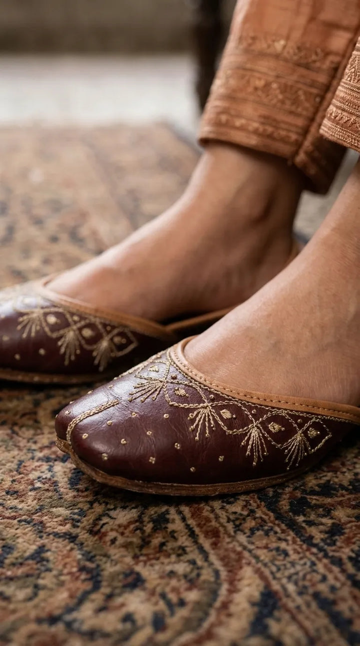 Maroon Leather Khussa For Ladies EC8936